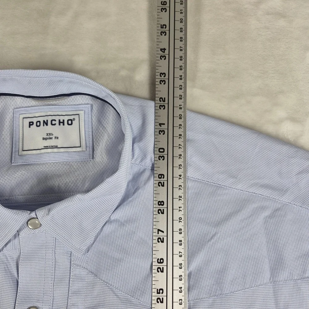 Poncho Long Sleeve Shirt Men's 2XL XXL Blue Check Pearl Snap Regular Fit Comfort - Picture 3 of 9